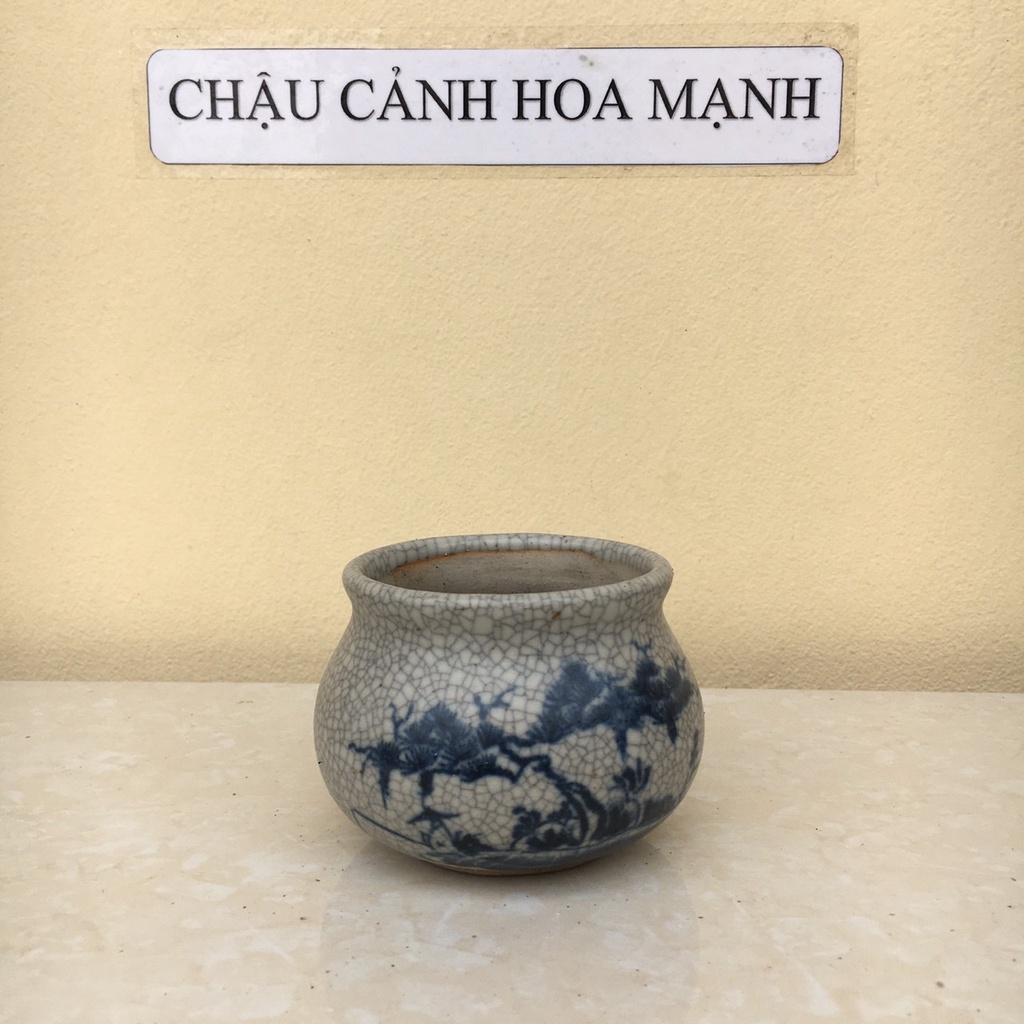 Chậu Tròn bonsai sen đá mini men Rạn gốm Bát tràng 1 size SP447