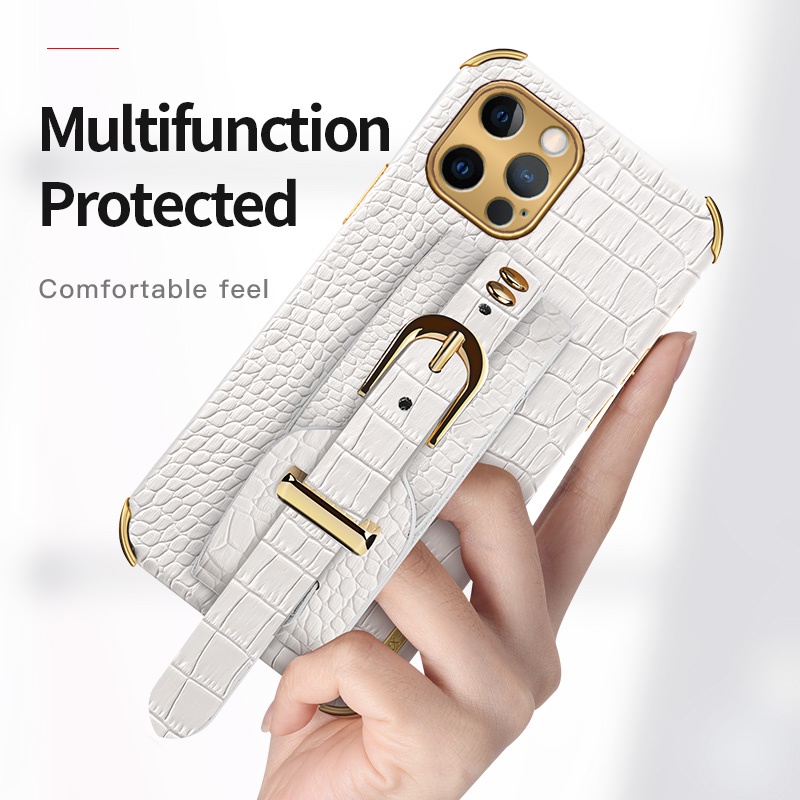 Ốp Điện Thoại Da Cá Sấu Sang Trọng Có Dây Đeo Tay Cho iPhone 14 14 Pro max 13 12 11 Pro max