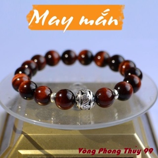 Vòng phong thủy đá mắt hổ đỏ nâu mix charm bi bạc s925 - vòng phong thủy 99
