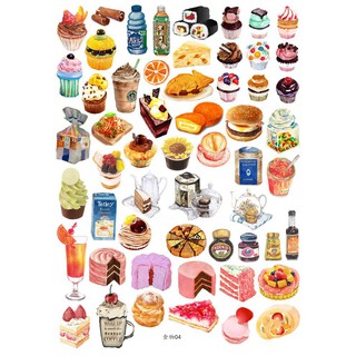 Bộ 3 tờ miếng dán hình chủ đề thức ăn trang trí album nhật ký sổ tay DIY