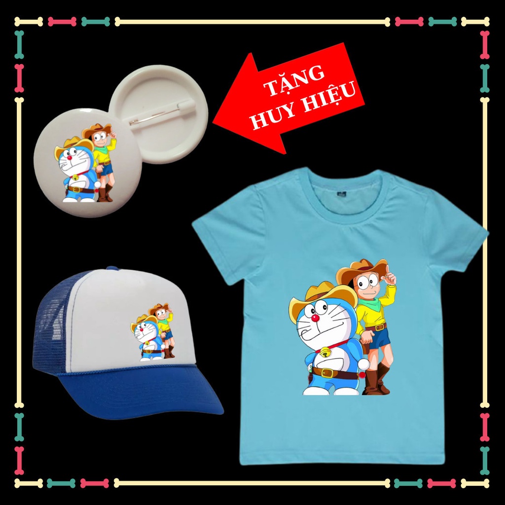 Combo Áo Mũ Doremon cho bé trai bé gái- Tặng ngay 1 HUY HIỆU Doremon dễ thương.