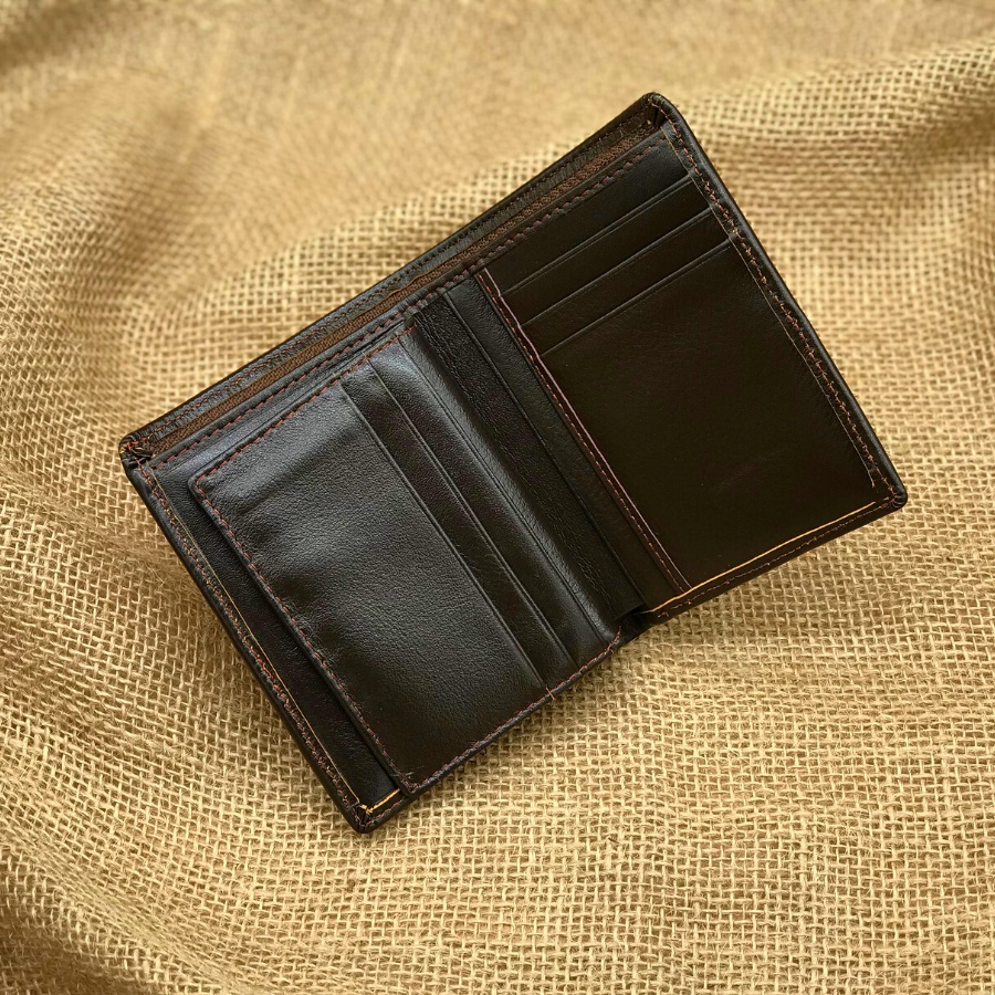 Ví nam da bò thật cao cấp LIDAN, bóp dáng đứng có hộp vintage kèm thiệp đẹp làm quà tặng LD24
