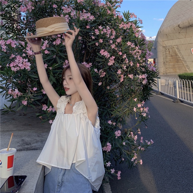 Áo croptop Xiaozhainv hai dây màu trơn thời trang mùa hè Hàn Quốc cho nữ