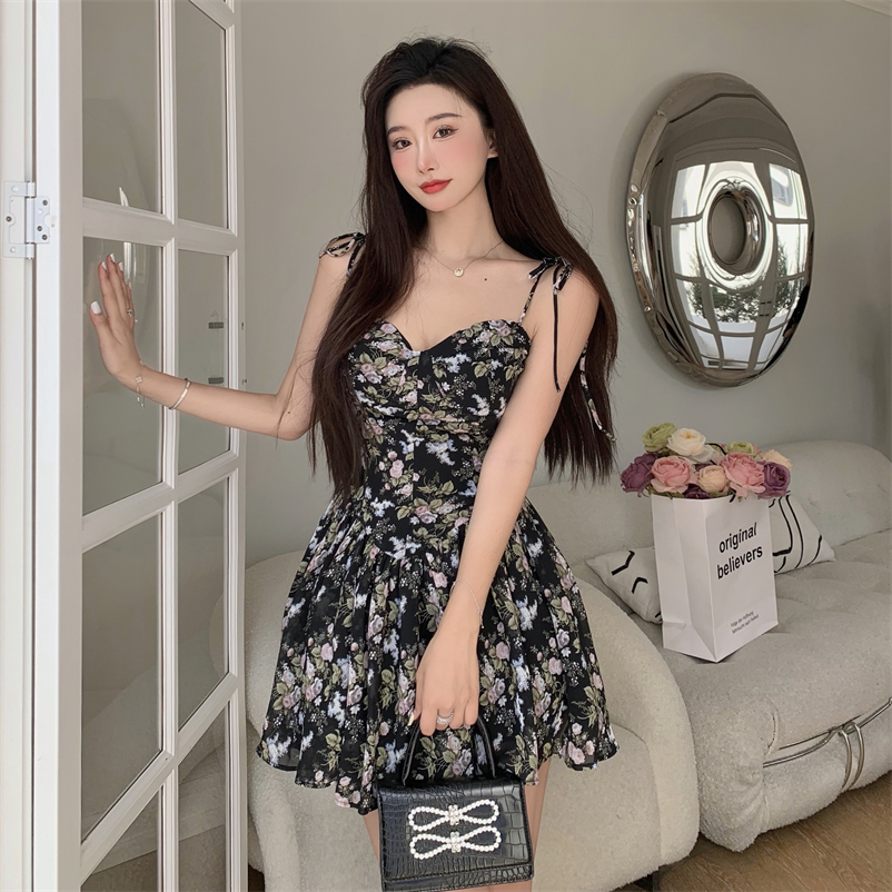 Đầm voan hoa hai dây thời trang mùa hè cho nữ