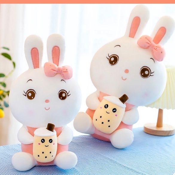 Gấu bông thỏ ôm trà sữa đeo nơ dễ thương kích thước 40/50/60cm NEOCI