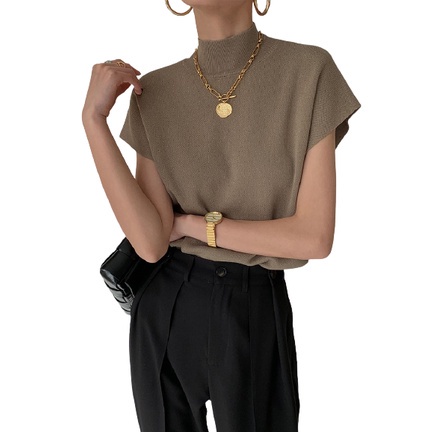 Áo dệt kim QKOOLE cổ cao dáng rộng phong cách Hàn Quốc thời trang cho nữ