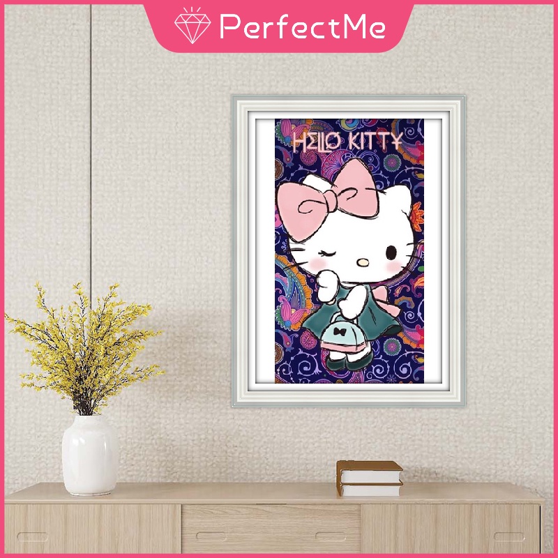 Bộ tranh đính đá 5D họa tiết hoạt hình Hello Kitty độc đáo kích thước 30x40 DIY dùng trang trí nhà cửa