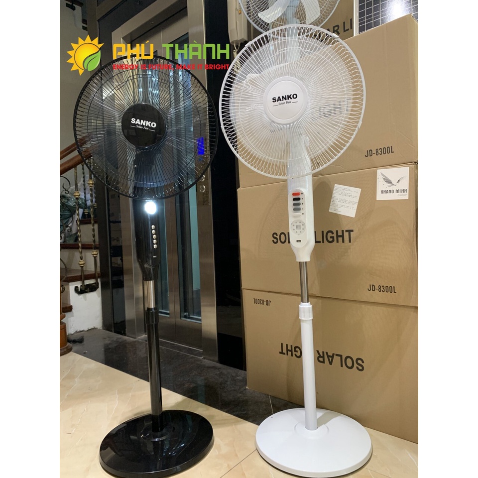 Quạt tích điện năng lượng mặt trời SANKO, có bộ sạc bằng điện 220V, [ Bảo hành 1 năm]
