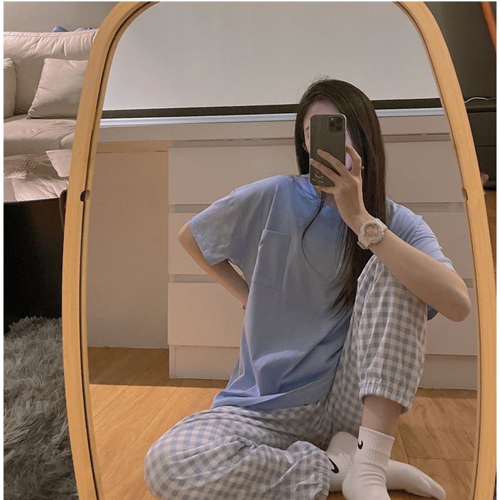 Bộ đồ ở nhà mùa xuân phiên bản Hàn Quốc kẻ sọc siêu dễ thương