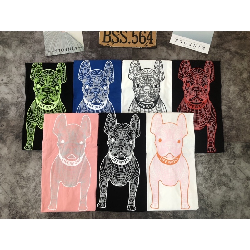 Áo thun unisex phom rộng in hình pull dog mông mập đáng yêu