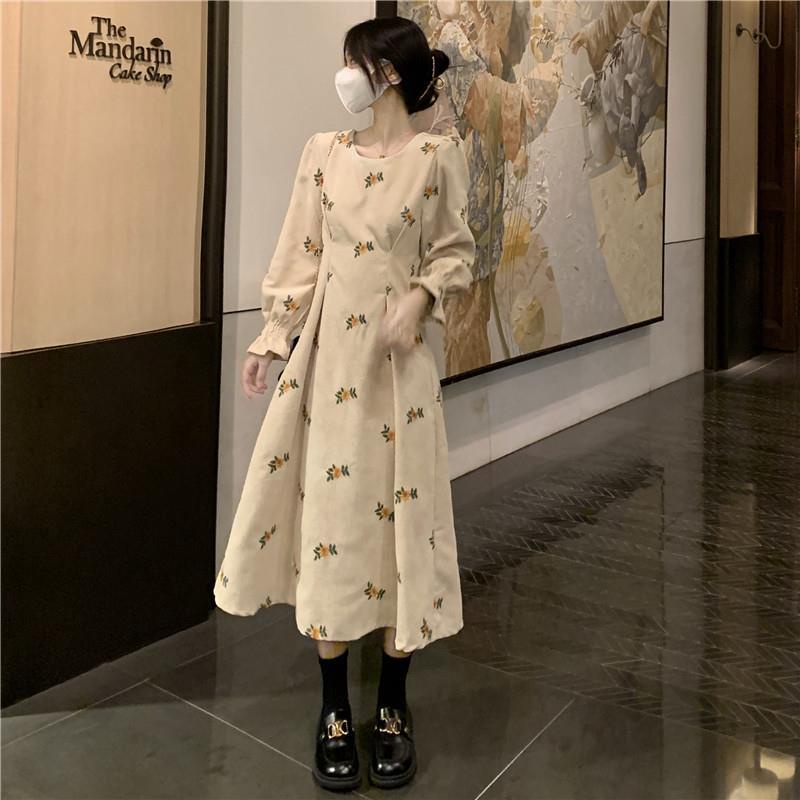 Đầm dài tay họa tiết in hoa cao cấp thời trang dành cho nữ