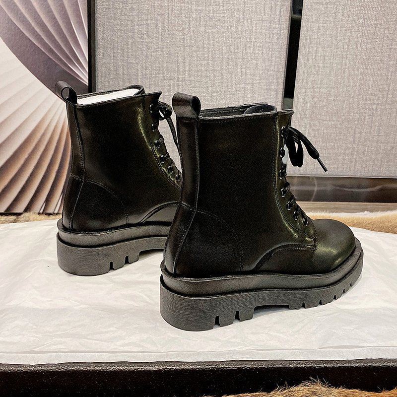 NEW Sale#Giày cao cổ nữ hàn quốc thu đông mũi tròn Martin boots sinh viên ống ngắn đế dày . ! *