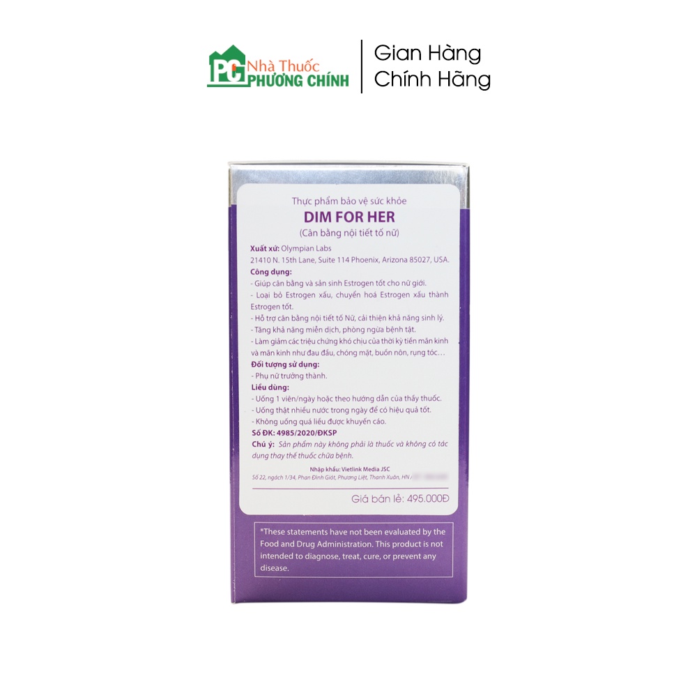 Viên Cân Bằng Nội Tiết Tố Nữ Dim For Her Olympian Labs - Giúp Cân Bằng Và Sản Sinh Estrogen Tốt Nho Nữ