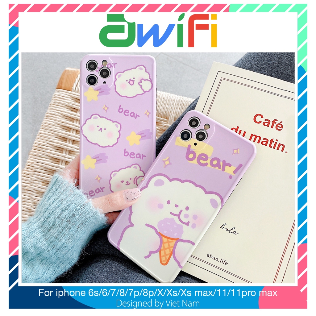 Ốp iphone - Ốp lưng imd new Gấu kem tím 6/6s/6plus/6splus/7/8/7plus/8plus/x/xs/xsmax/11/11promax-Awifi Case U1-18