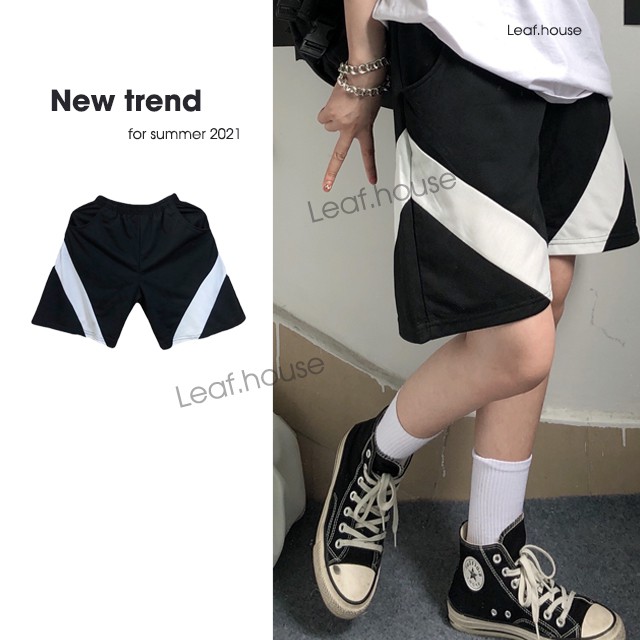 Quần short /sooc nam nữ ống rộng sọc chữ V phong Cách Hàn Quốc QS13 quần cạp thun thoải mái LEAFA
