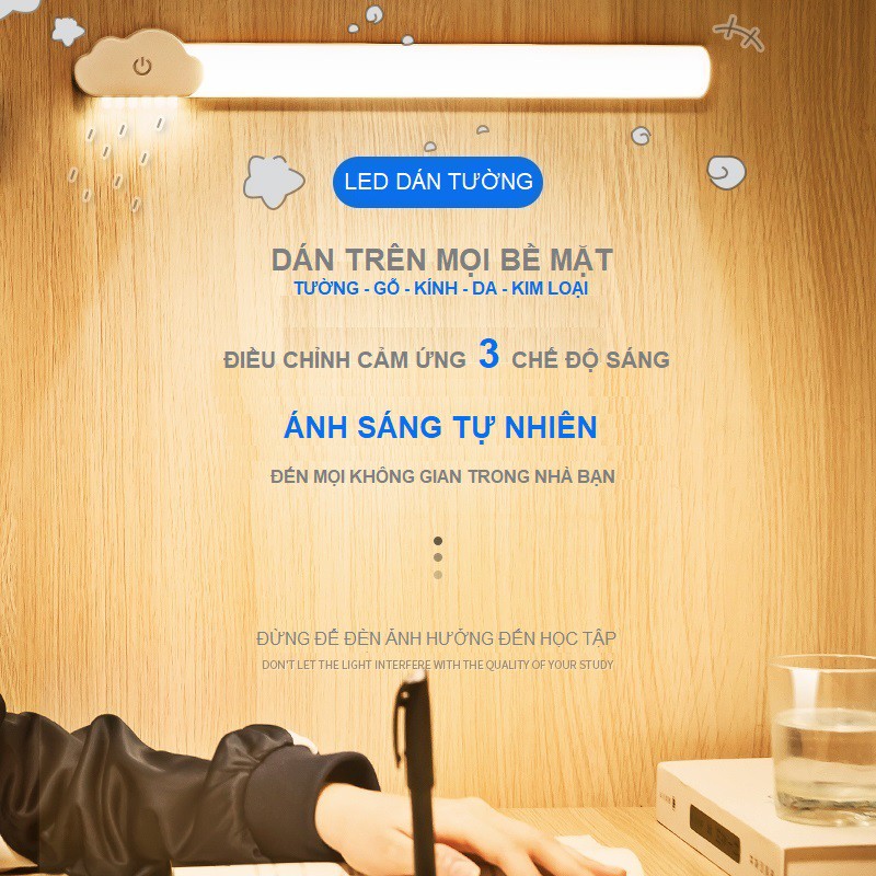 Đèn LED Sạc Điện Đọc Sách Dán Tường, Để Đầu Giường, Điều Chỉnh Cảm Ứng, Có Thêm Mang Theo Di Động, Làm Đèn Học Bài