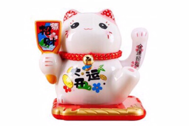 Mèo thần tài, mèo may mắn Maneki Neko vẫy tay năng lượng mặt trời 10cm