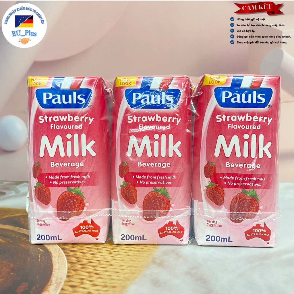 Thùng sữa Pauls 200ml đủ vị dâu, sôcla, nguyên kem, tách kem- 200ml - Úc