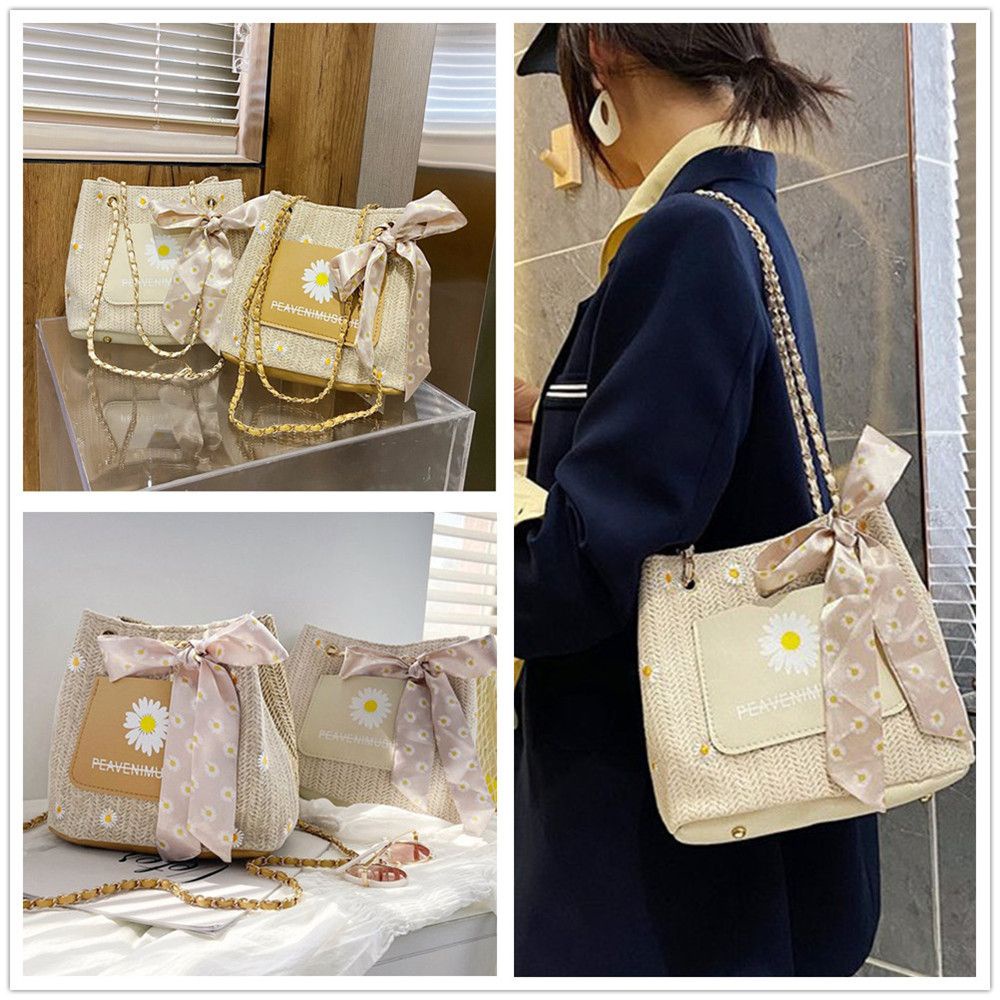 Okdeals Túi Đeo Vai Bằng Vải Lụa Hình Hoa Hướng Dương Màu Trắng Thời Trang Hàn Quốc Có Nhiều Màu Cho Nữ