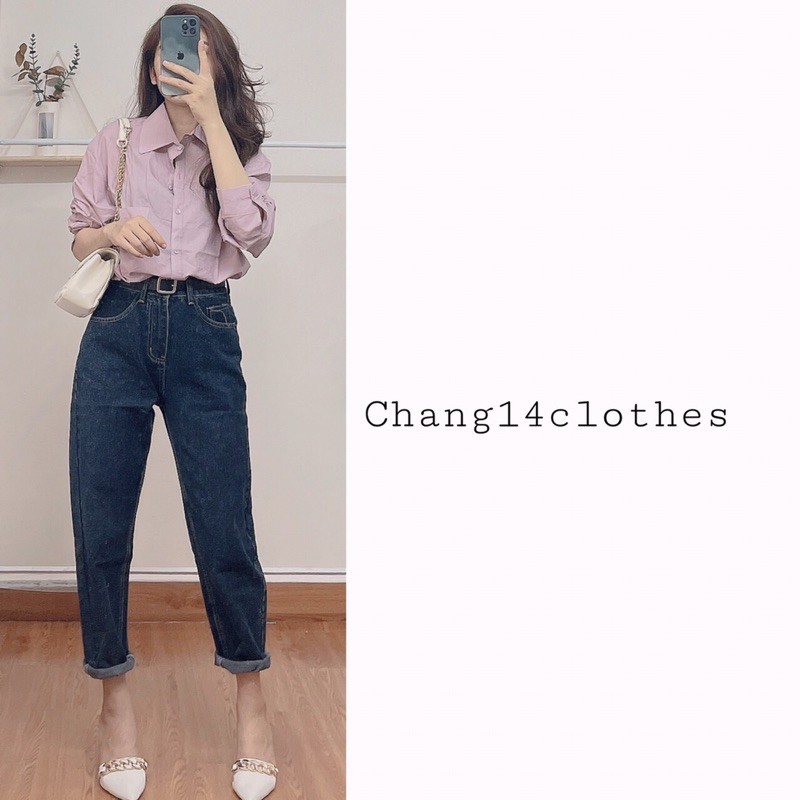 Quần jeans nữ baggy dáng trơn cạp cao tặng kèm đai nhiều màu