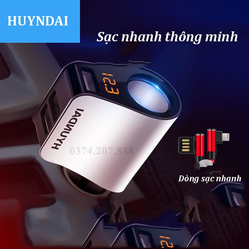 Tẩu Sạc Ô Tô, Tẩu Sạc Hyundai 1 Tẩu Tròn, 3 USB Nhỏ, Có Đèn Báo Điện Áp Ác Quy, Chăm Sóc Ô Tô COCA.T