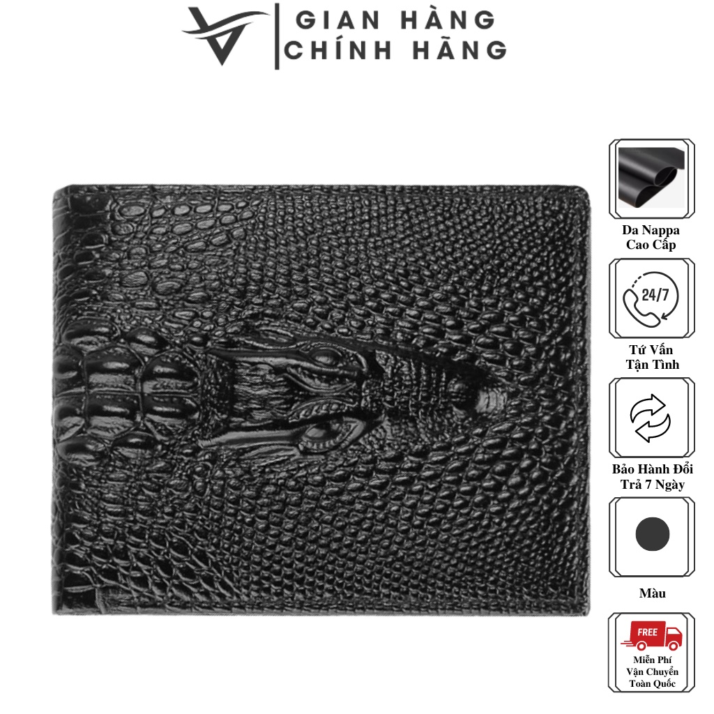 Ví nam da bò dập vân cá sấu cao cấp - Ví Leather 12.5x9.5cm - V02