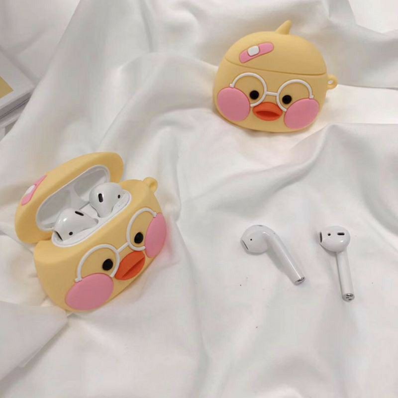 Case vỏ bọc tai nghe Airpods 1, 2, 3 Pro, i11, i12,...vịt vàng má hồng siêu kute đáng yêu