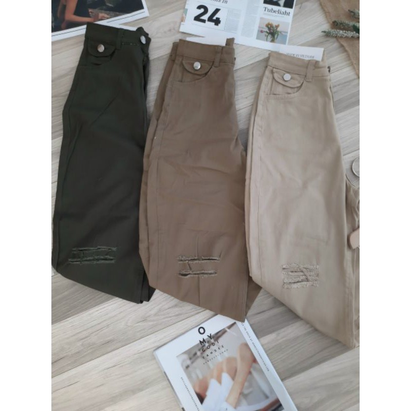Lenkapas - Quần baggy rách đùi túi nắp năm màu kute