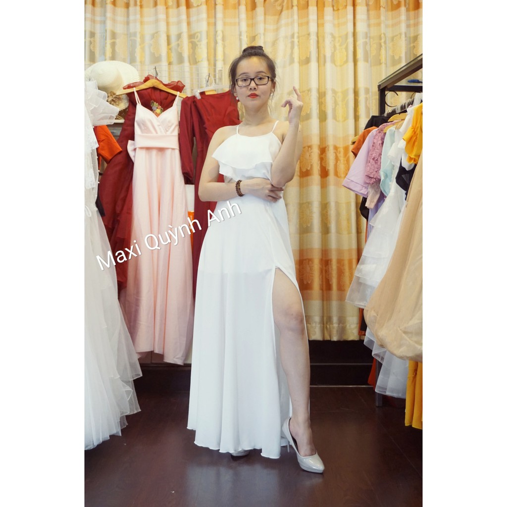 Đầm maxi trăng cổ yêm đi biển, chụp hình cưới đi tiệc sang trọng- Hình thất SP kèm hình khách | BigBuy360 - bigbuy360.vn