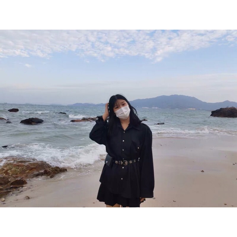 Set áo sơmi mix belt kèm túi siêu ngầu