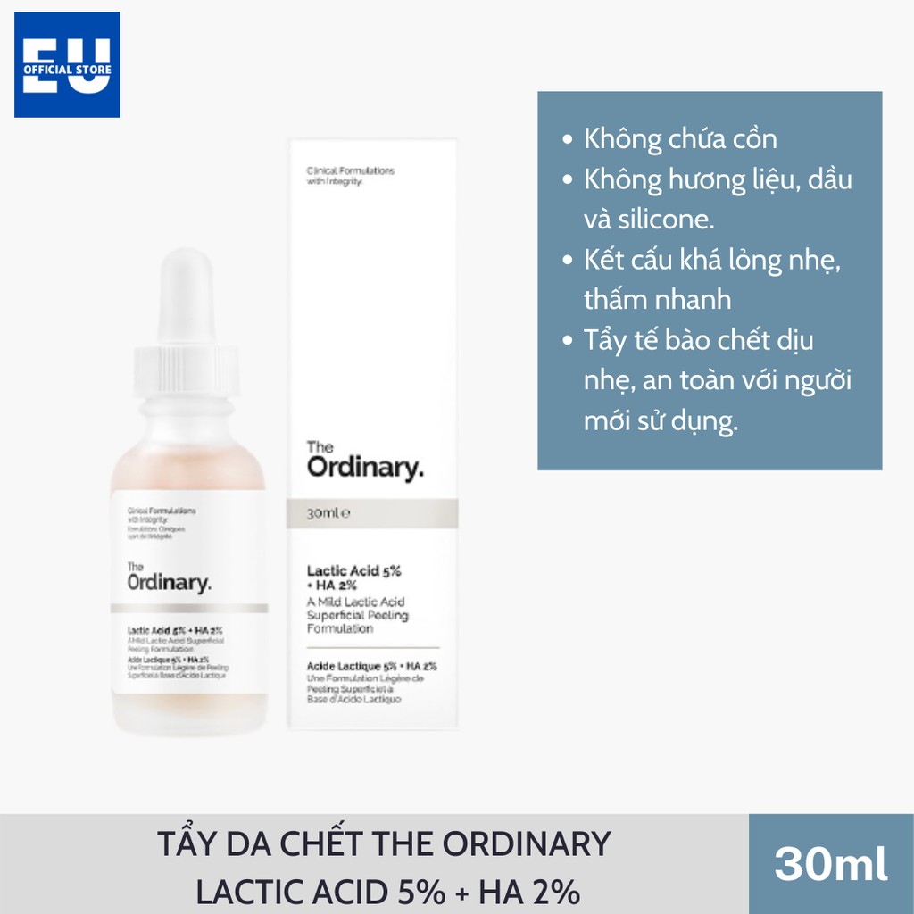 [ Loại 30ml] Serum tẩy da chết Lactic Acid 10% và 5% + HA - The Ordinary