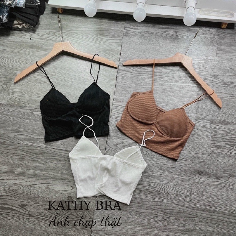 A18 Áo Bra Nữ KATHY BRA Chất Len Tăm Dày Mịn Hai Dây Kiểu Dáng Croptop Có Mút Ngực Không Gọng Dễ Mix Đồ