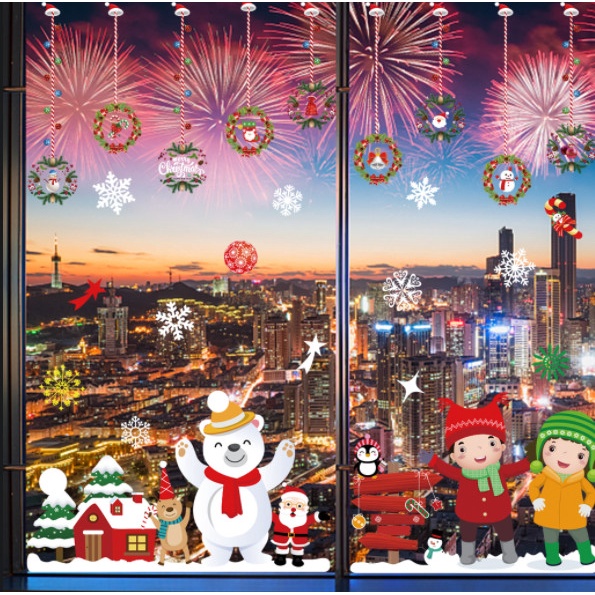 Decal dán tường Noel Hít Tĩnh Điện không Dơ Kính - Gấu trắng đón giáng sinh cùng bé