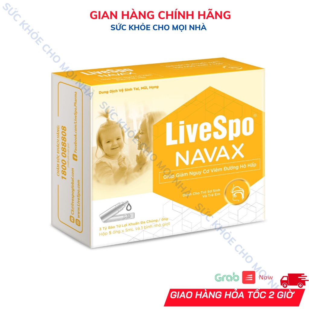 Livespo navax kids nước muối sinh lý xịt mũi cho bé từ sơ sinh.Hộp 5 ống suckhoechomoinha