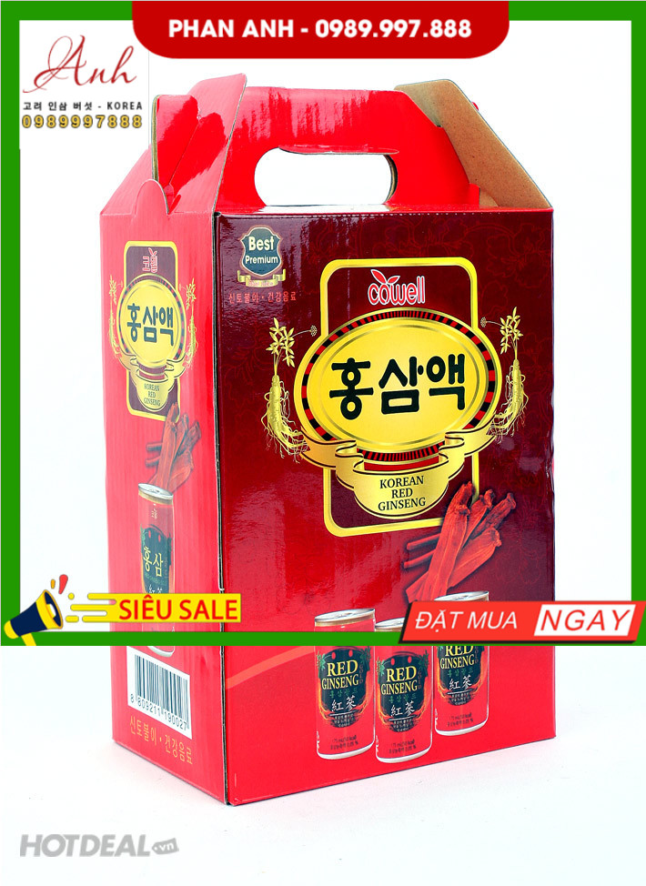 Nước Hồng Sâm Hàn Quốc Cowell Korean Red Ginseng Drink 12 lon x 175ml