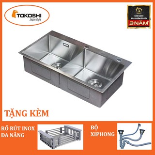 Chậu Rửa Bát Inox TOKOSHI Đúc Nguyên Khối 82x45cm 2 Cân Đã Bao Gồm Bộ Xả Tặng Rổ Đa Năng - Bảo Hành 3 Năm