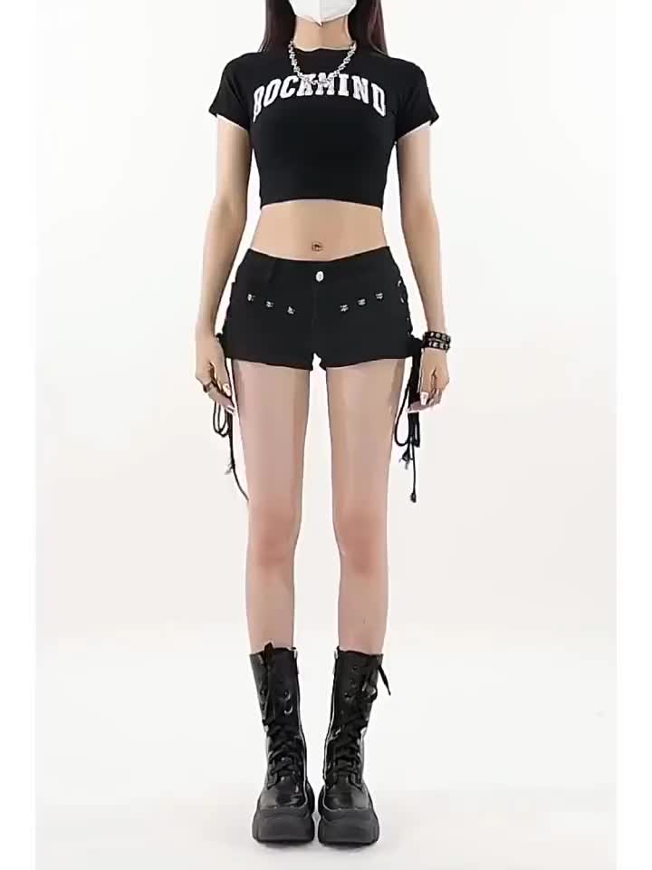 Quần short jean nữ Xỏ dây siêu ngắn lưng thấp y2k Quần sọt ngắn Quần sooc đùi bò nữ dance Cạp cạp thấp | BigBuy360 - bigbuy360.vn
