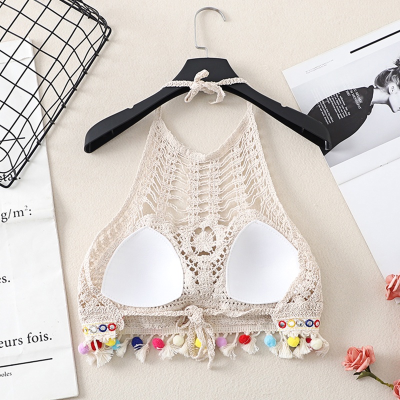 Brroa Áo Ngực Dạng Dây Tua Rua Viền Quả Cầu Vồng Họa Tiết Vòng Tròn Đan Móc Rỗng Boho Cho Nữ Sw