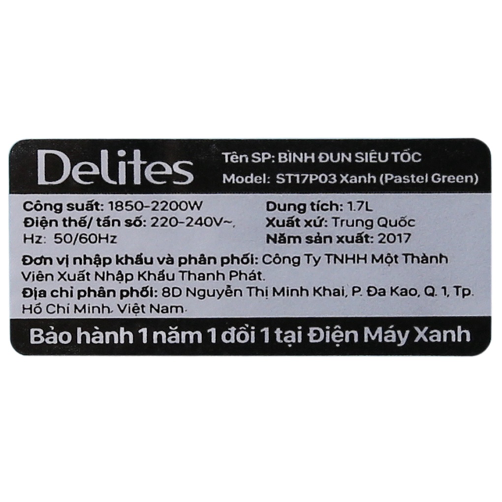 [Mã ELHADEV giảm 4% đơn 300K] Bình siêu tốc Delites 1.7 lít ST17P03 Xanh