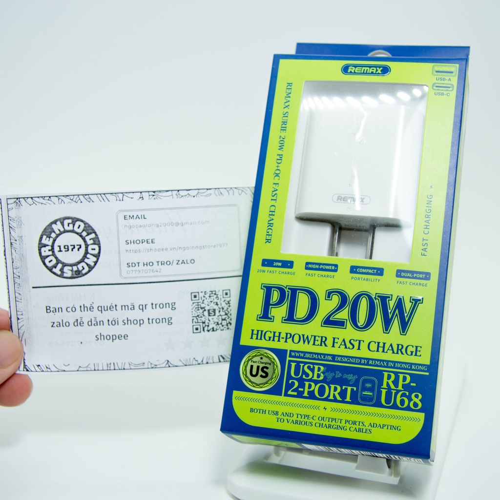 Củ sạc nhanh iPhone - Remax RP-U68 2 cổng sạc nhanh