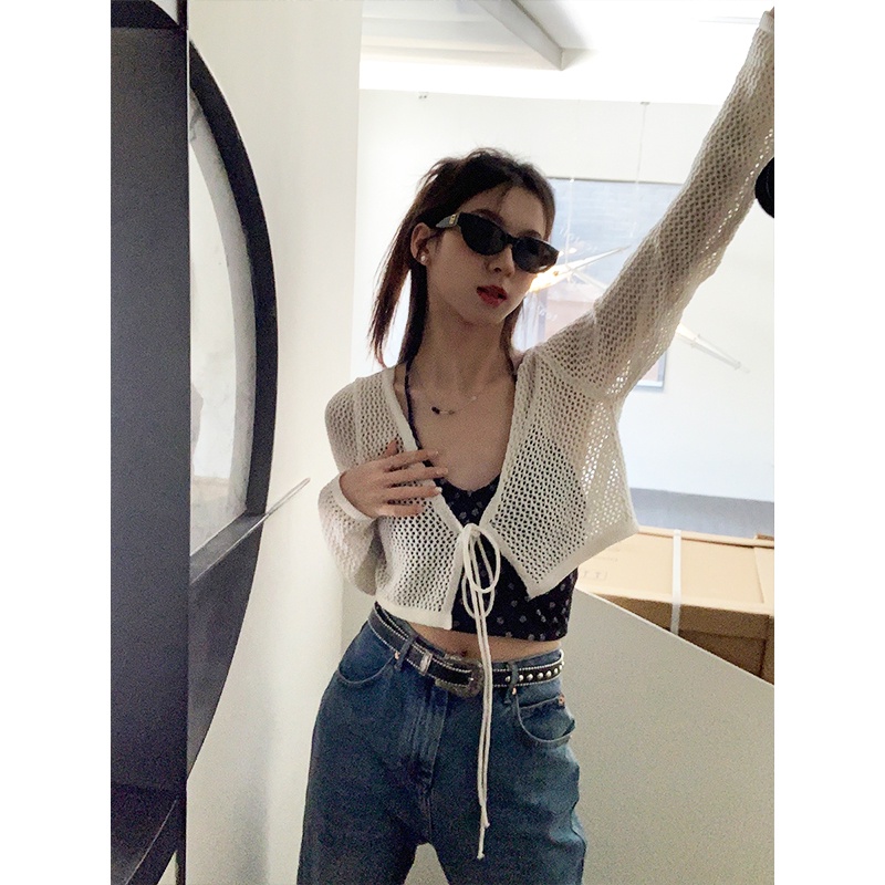 Porozi  Áo Cardigan Dệt Kim Tay Dài In Hoa Kiểu Hàn Quốc Thời Trang Mùa Hè Quyến Rũ Cho Nữ