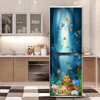 Tấm giấy decal dán tủ lạnh hình đàn cá sẵn keo