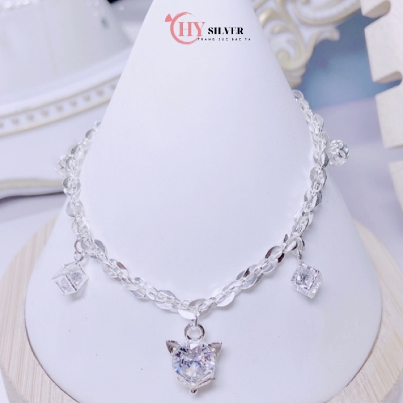 Lắc tay bạc ta 5 charm lắc tay nữ dày dặn charm cáo hồ ly đá trắng vòng tay nữ bạc thật giá rẻ