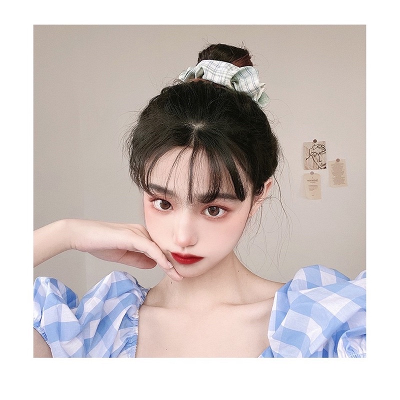 Dây Buộc Tóc Scrunchies Nữ Vải Caro phong cách Retro Hàn Quốc Dễ Thương