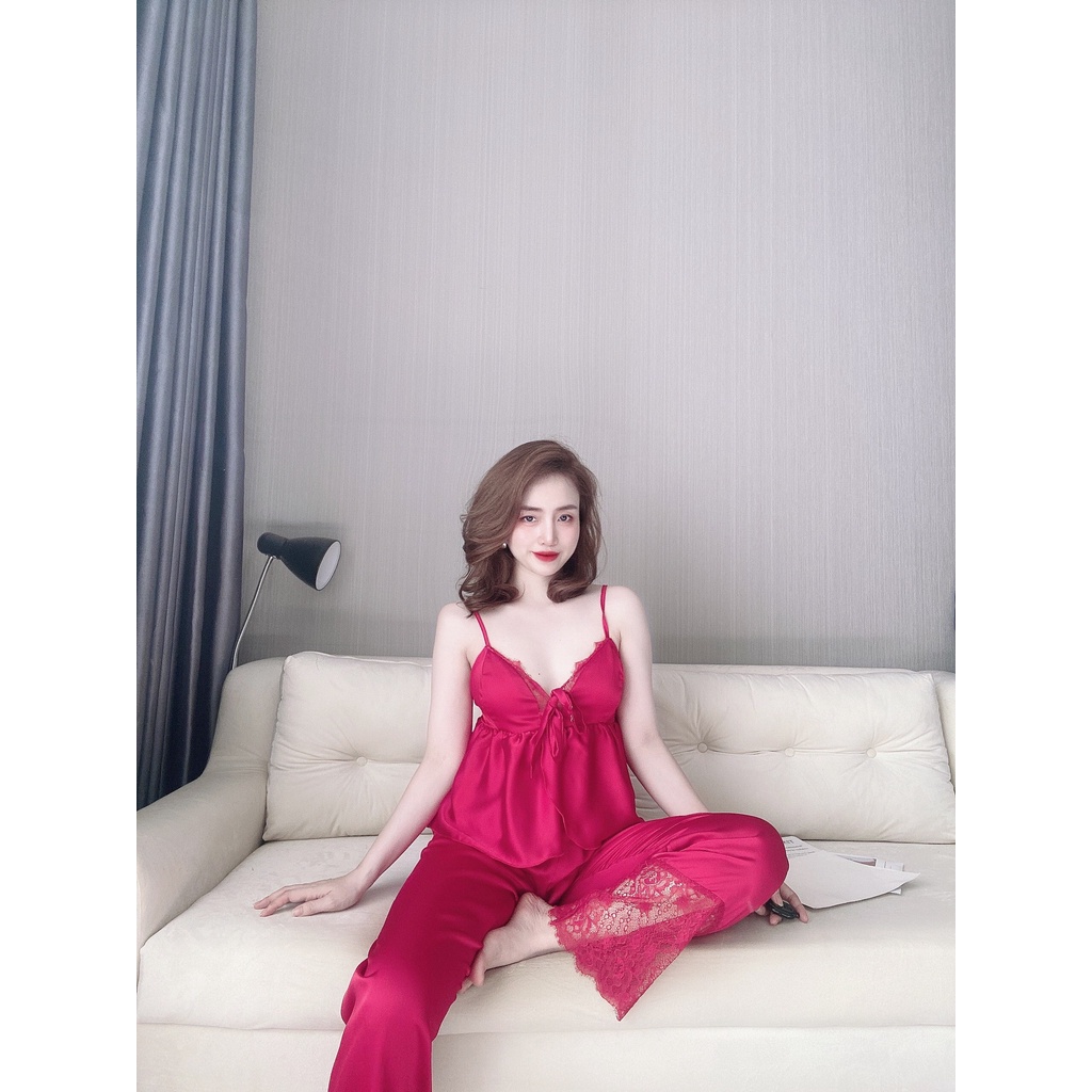 Bộ ngủ nữ hai dây IMODA - Đồ ngủ nữ sexy hai dây có đệm ngực, chất satin phối ren, free side từ 45 -60kg | BigBuy360 - bigbuy360.vn