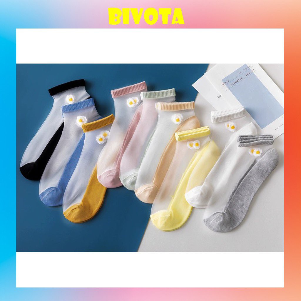 Tất cổ ngắn Bivota Ren Lụa Lưới Mỏng Hoa Cúc Hot Trend T08