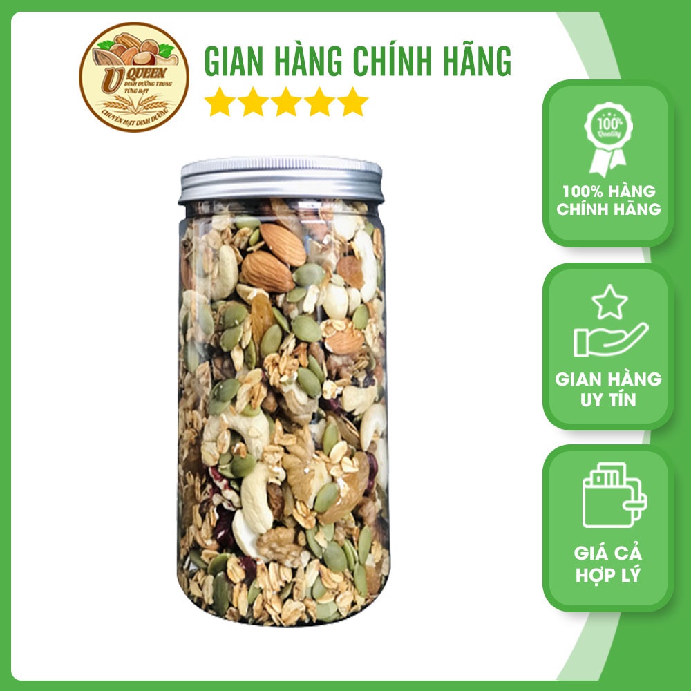 Granola vị mật ong mix hạt( không yến mạch )cùng trái cây sấy 500g/250g U QUEEN vị thơm ngon, không chất bảo quản Q10