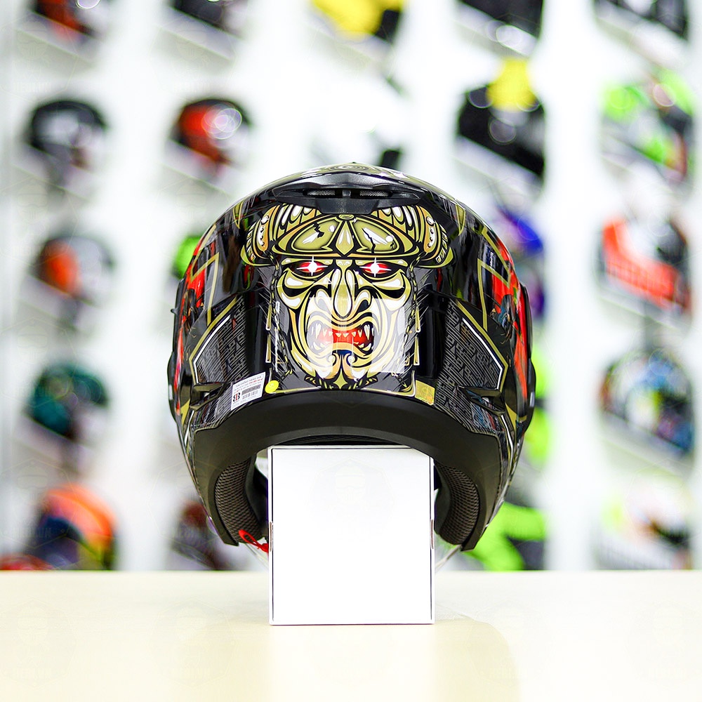 Mũ 3/4 2 Kính Zeus 613B Samurai Đen Đỏ Tặng Kèm Mái Che Có Thể Tháo Rời