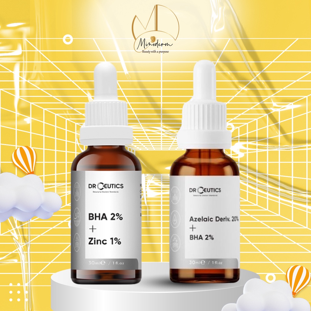 Serum DrCeutics BHA 2% + ZinC 1%, Azelaic 20% Giảm Mụn Và Giảm Sưng Mụn 30ml, 100ml