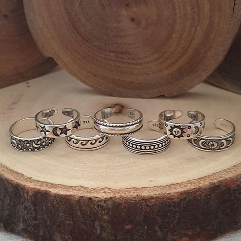 Set 7 Nhẫn Đeo Ngón Chân Phong Cách Bohemian Cổ Điển Dành Cho Nữ